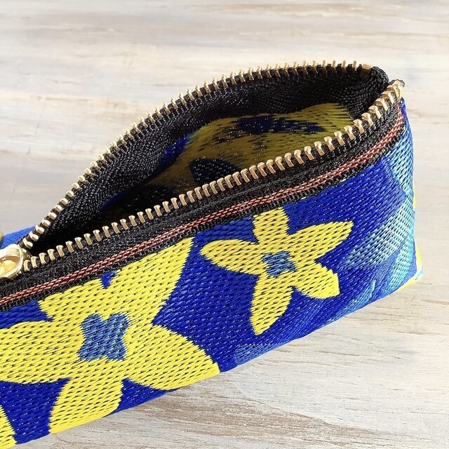 【スターフラワー】畳縁 テトラ型 ペンケース 青 黄色 おうち時間