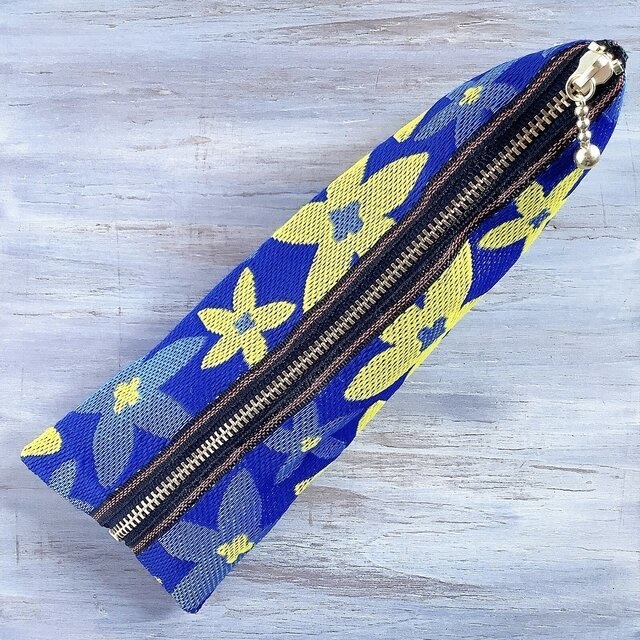 【スターフラワー】畳縁 テトラ型 ペンケース 青 黄色 おうち時間