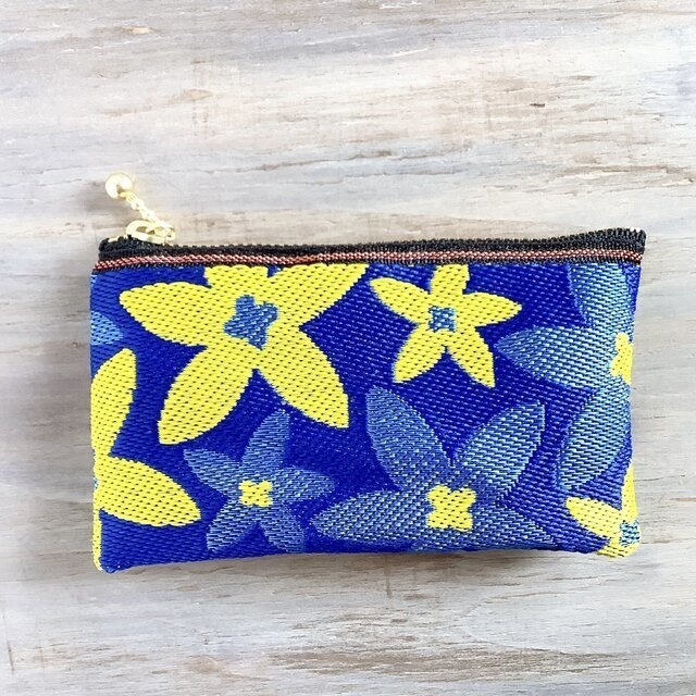 【スターフラワー】畳縁 ぺたんこ ミニポーチ カードケース 小銭入れ 青 黄色 大人可愛い