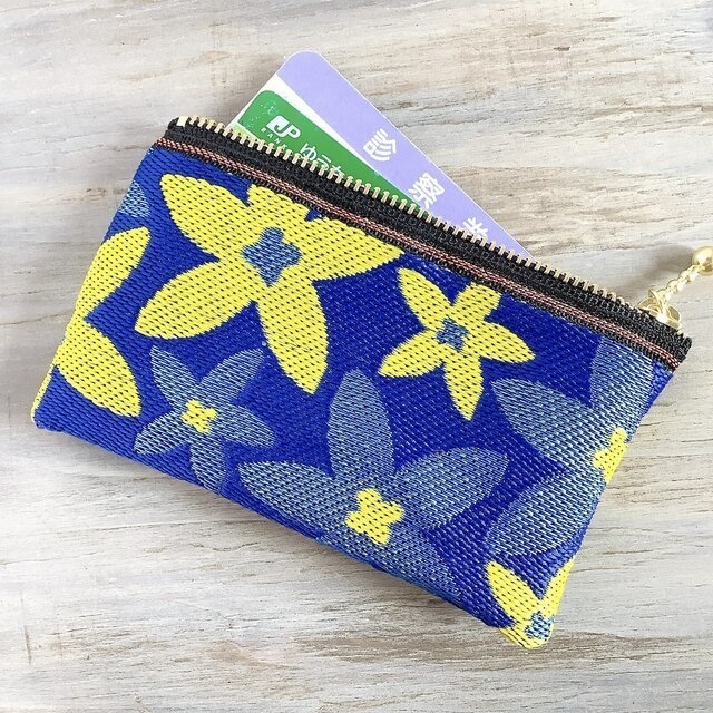【スターフラワー】畳縁 ぺたんこ ミニポーチ カードケース 小銭入れ 青 黄色 大人可愛い