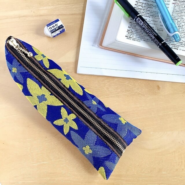 【スターフラワー】畳縁 ぺたんこ ミニポーチ カードケース 小銭入れ 青 黄色 大人可愛い