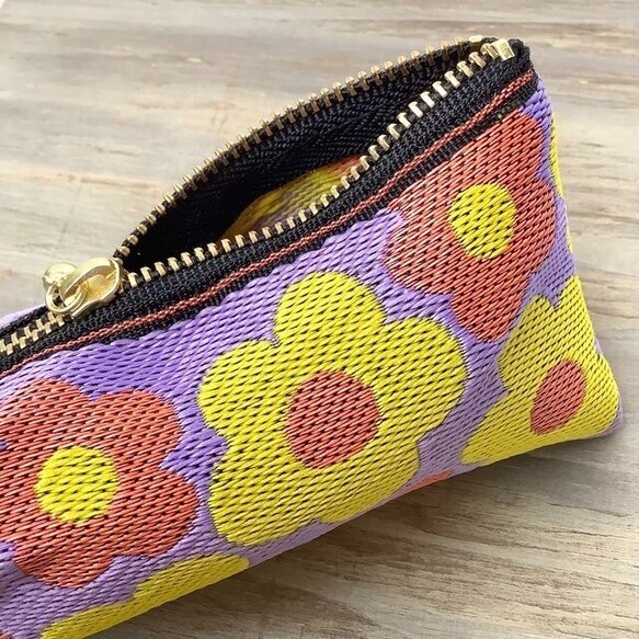 【レトロポップ 花柄】畳縁 テトラ型 ペンケース パープル オレンジ 黄色 大人可愛い