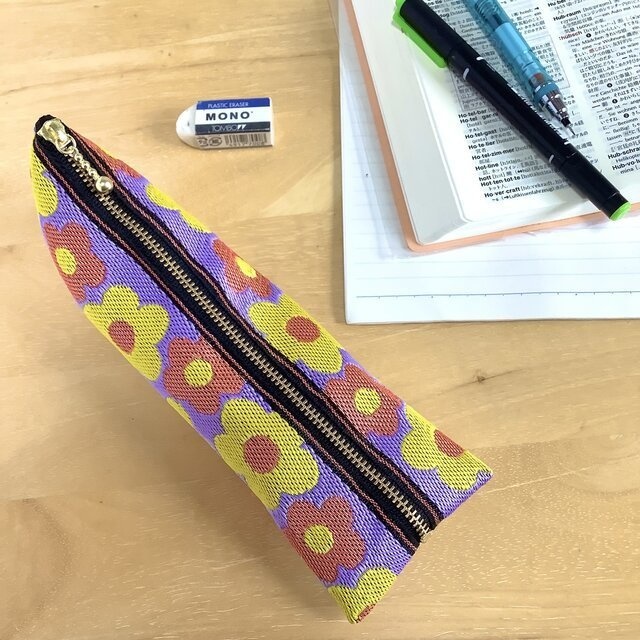 【レトロポップ 花柄】畳縁 ぺたんこ 小銭入れ ミニポーチ カードケース パープル オレンジ 黄色