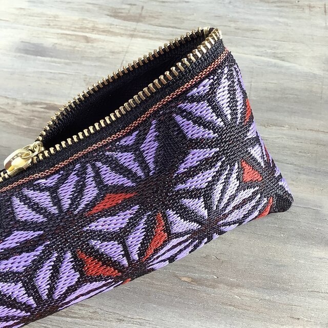 【麻の葉】畳縁 テトラ型 ペンケース ステンドグラス風 紫 和風