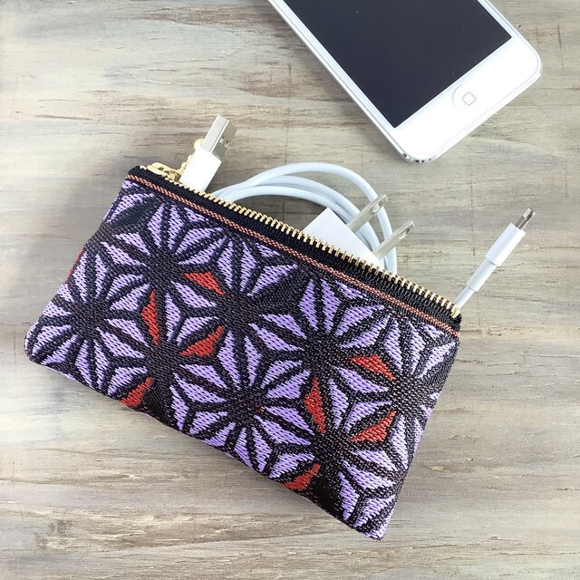 【麻の葉】畳縁 テトラ型 ペンケース ステンドグラス風 紫 和風