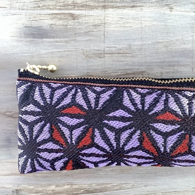 【麻の葉】畳縁 テトラ型 ペンケース ステンドグラス風 紫 和風