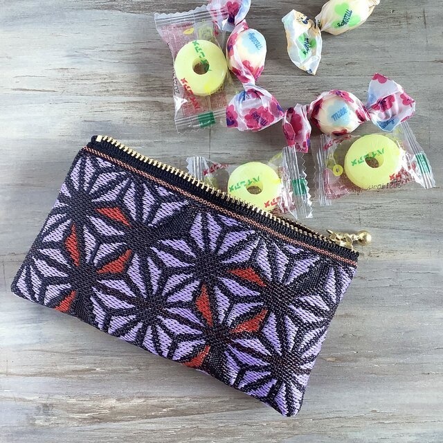 【麻の葉】畳縁 ぺたんこ 小銭入れ ミニポーチ カードケース ステンドグラス風 紫 和風