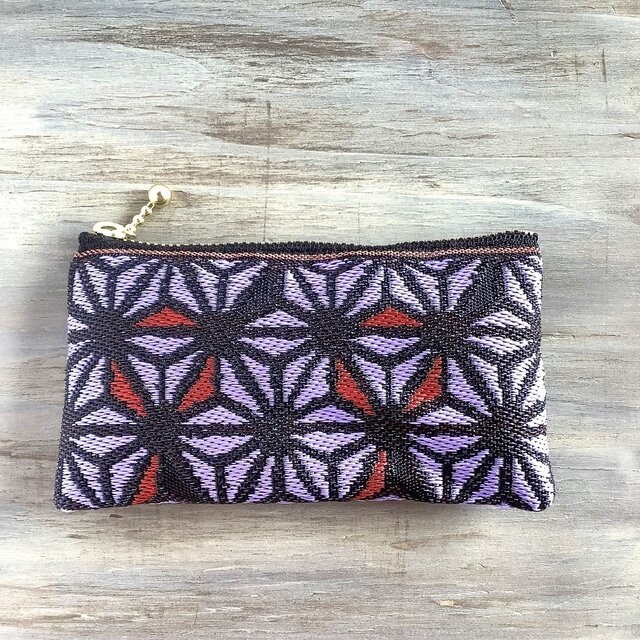 【麻の葉】畳縁 ぺたんこ 小銭入れ ミニポーチ カードケース ステンドグラス風 紫 和風