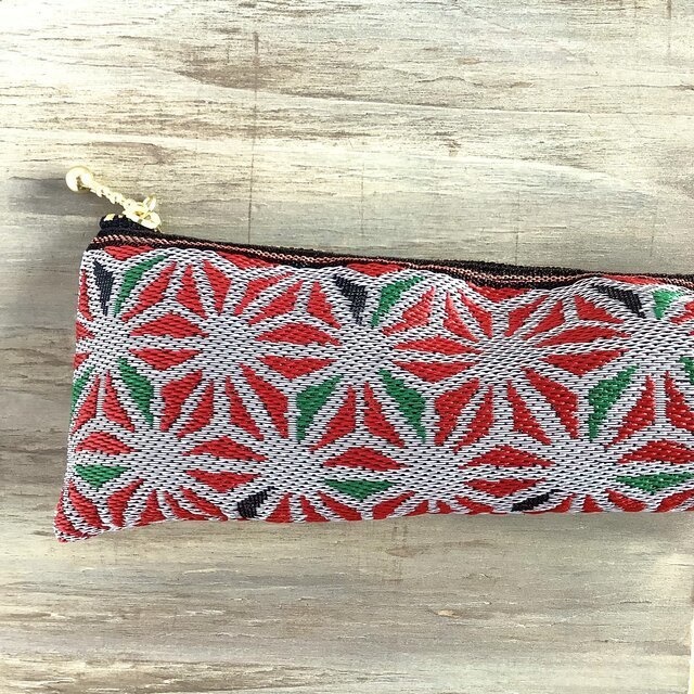 【麻の葉】畳縁 テトラ型 ペンケース ステンドグラス風 白 赤 和風