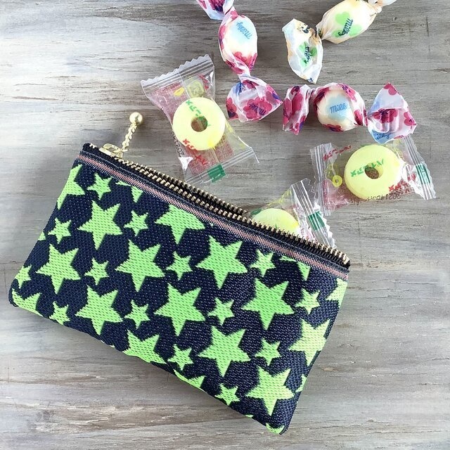 【きらきら星】畳縁 ぺたんこ 小銭入れ ミニポーチ カードケース 黒 星 スター