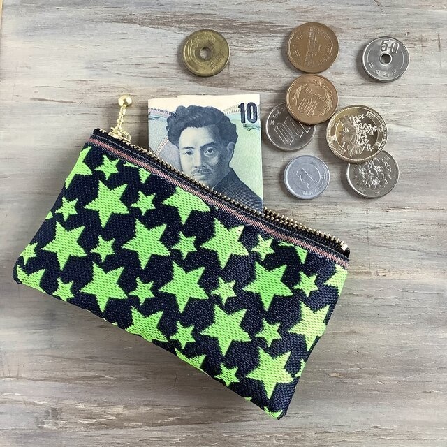 【きらきら星】畳縁 ぺたんこ 小銭入れ ミニポーチ カードケース 黒 星 スター