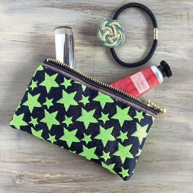 【きらきら星】畳縁 ぺたんこ 小銭入れ ミニポーチ カードケース 黒 星 スター