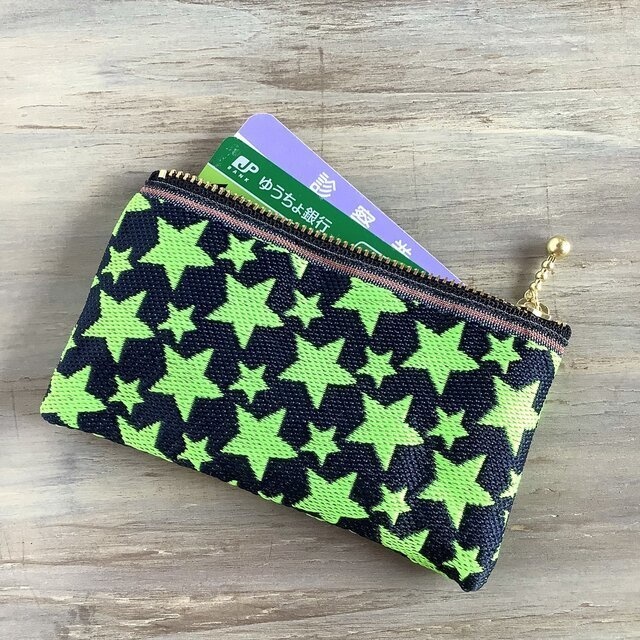 【きらきら星】畳縁 ぺたんこ 小銭入れ ミニポーチ カードケース 黒 星 スター