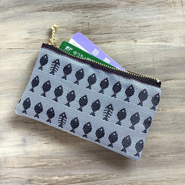 【お魚】畳縁 ぺたんこ ミニポーチ カードケース 小銭入れ さかな 空 水色