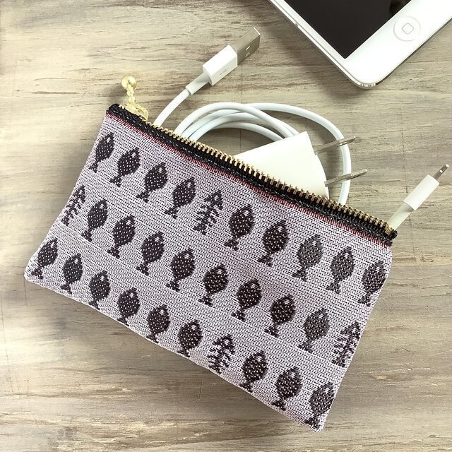 【お魚】畳縁 ぺたんこ ミニポーチ カードケース 小銭入れ さかな 灰桜 ピンク