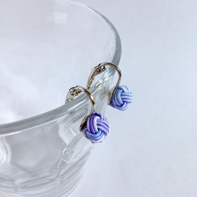 【雨色】水引 イヤリング ★オリジナル染色 大人可愛い 紫陽花 紫系