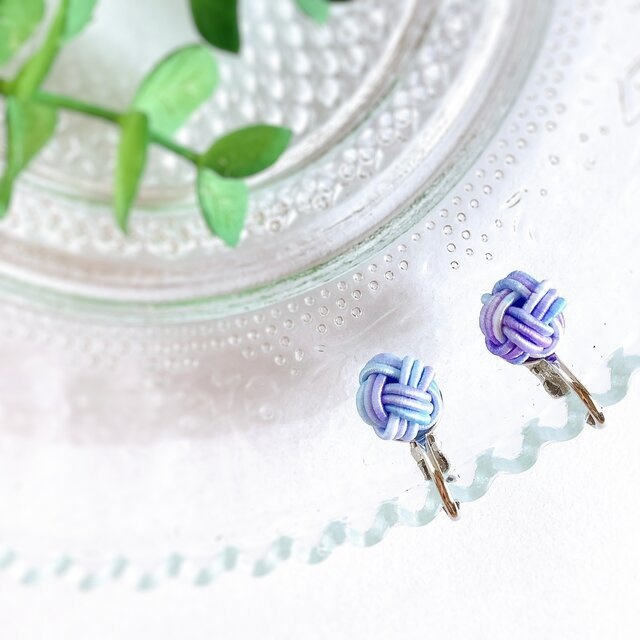 【雨色】水引 イヤリング ★オリジナル染色 大人可愛い 紫陽花 紫系