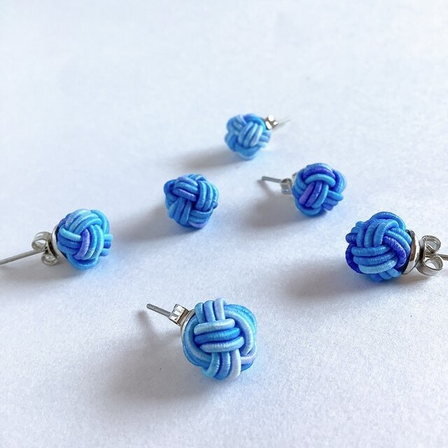 【雨色】水引 ピアス ★オリジナル染色 大人可愛い 紫陽花 青系