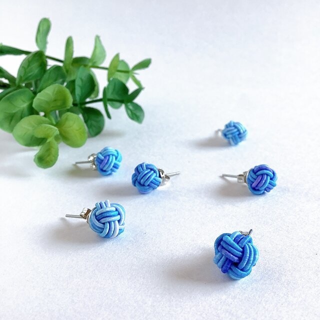 【雨色】水引 ピアス ★オリジナル染色 大人可愛い 紫陽花 青系