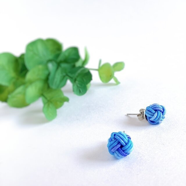 【雨色】水引 ピアス ★オリジナル染色 大人可愛い 紫陽花 青系