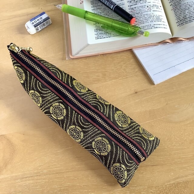 【波車輪】畳縁 ぺたんこ ミニポーチ カードケース 小銭入れ 金 黒 波