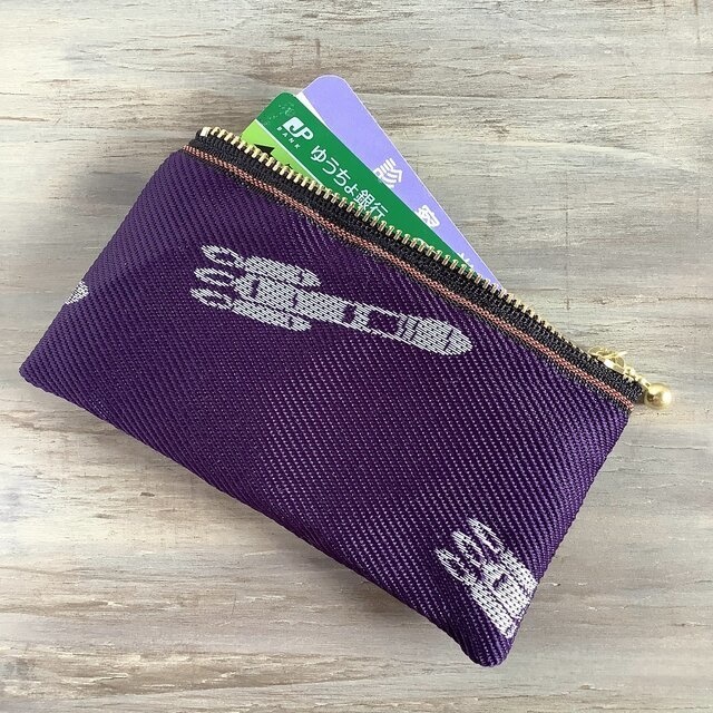 【ロケット】畳縁 ぺたんこ ミニポーチ カードケース 小銭入れ 宇宙 紫