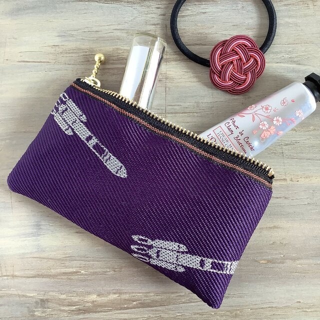 【ロケット】畳縁 ぺたんこ ミニポーチ カードケース 小銭入れ 宇宙 紫