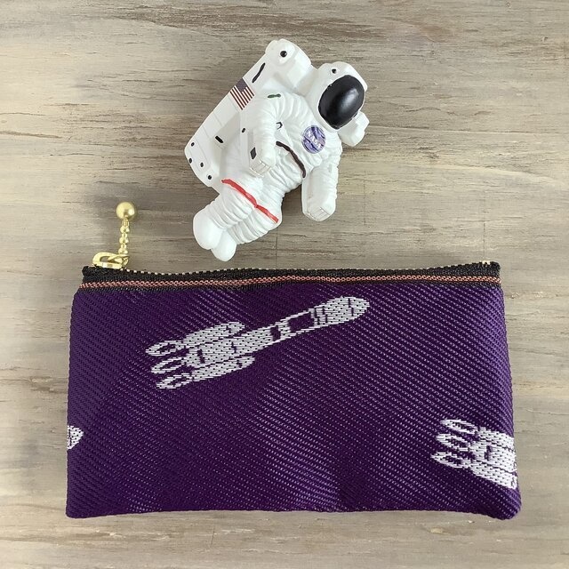 【ロケット】畳縁 ぺたんこ ミニポーチ カードケース 小銭入れ 宇宙 紫