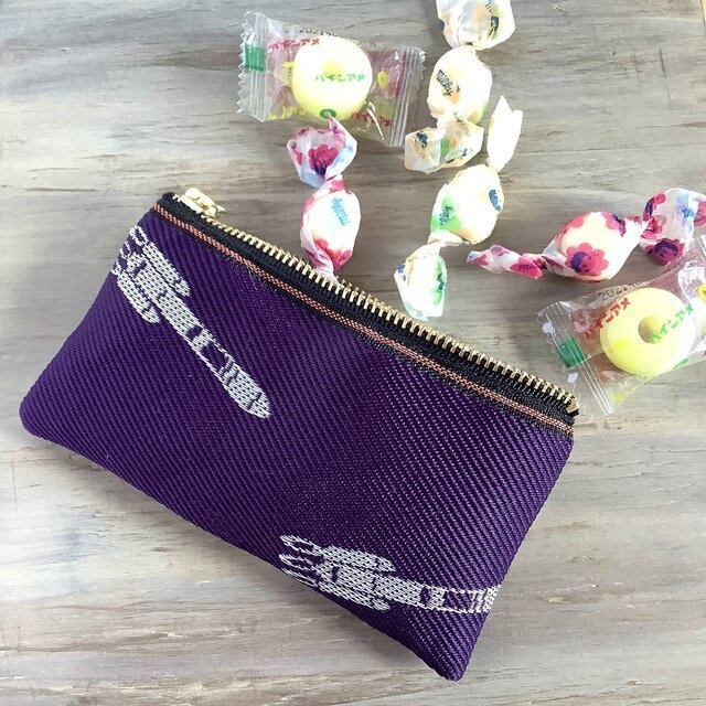 【ロケット】畳縁 ぺたんこ ミニポーチ カードケース 小銭入れ 宇宙 紫