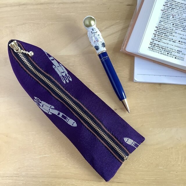 【ロケット】畳縁 ぺたんこ ミニポーチ カードケース 小銭入れ 宇宙 紫