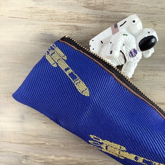 【ロケット】畳縁 テトラ型 ペンケース 宇宙 青 金