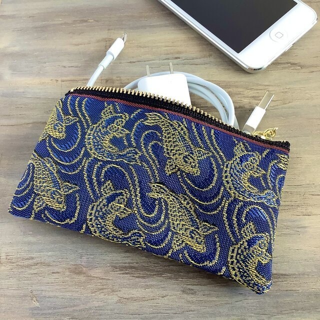 【登竜門】畳縁 テトラ型 ペンケース 鯉 青 金 コイ 魚 縁起物 おうち時間