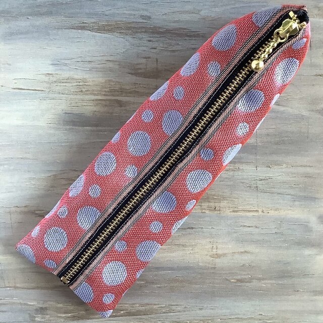 【水玉】畳縁 テトラ型 ペンケース ピンク グレー ドット