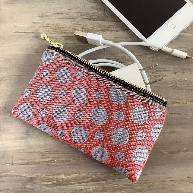 【水玉】畳縁 ぺたんこ ミニポーチ カードケース 小銭入れ ピンク グレー ドット