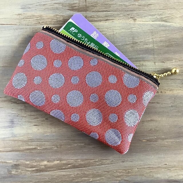 【水玉】畳縁 ぺたんこ ミニポーチ カードケース 小銭入れ ピンク グレー ドット