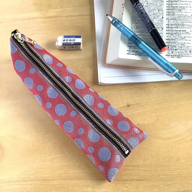 【水玉】畳縁 ぺたんこ ミニポーチ カードケース 小銭入れ ピンク グレー ドット