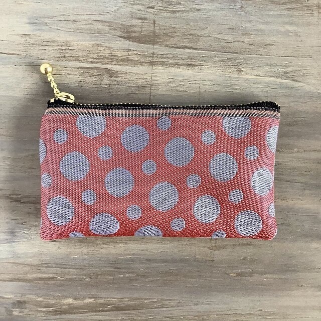 【水玉】畳縁 ぺたんこ ミニポーチ カードケース 小銭入れ ピンク グレー ドット