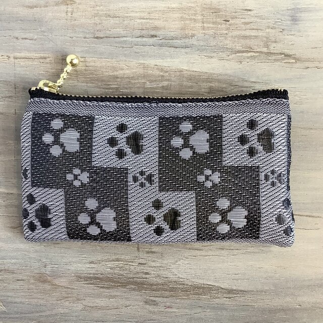 【肉球】畳縁 ぺたんこ ミニポーチ カードケース 小銭入れ 足あと 黒 グレー 犬 猫