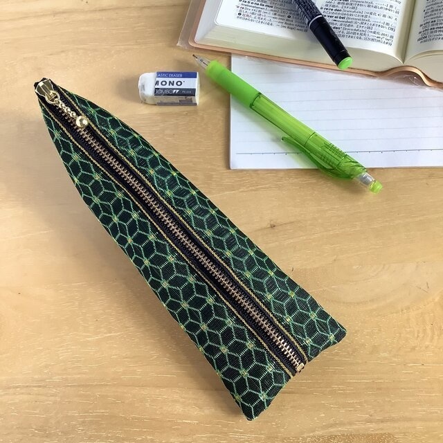 【サボテン】畳縁 ぺたんこ ミニポーチ カードケース 小銭入れ 麻の葉 キューブ 黒 緑