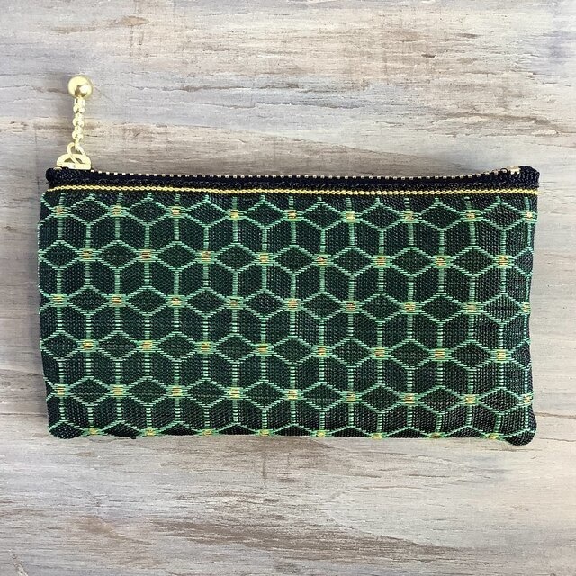 【サボテン】畳縁 ぺたんこ ミニポーチ カードケース 小銭入れ 麻の葉 キューブ 黒 緑