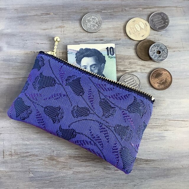 【りんどう】畳縁 ぺたんこ ミニポーチ カードケース 小銭入れ 紫 秋 ニュアンスカラー 竜胆