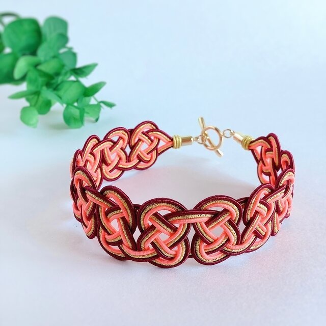 水引 ブレスレット【奥山の秋】オレンジ サーモンピンク 金 和風