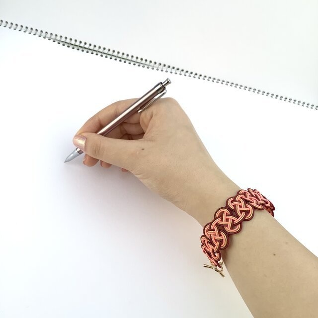 水引 ブレスレット【奥山の秋】オレンジ サーモンピンク 金 和風