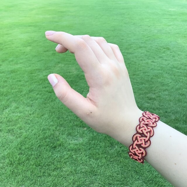 水引 ブレスレット【奥山の秋】オレンジ サーモンピンク 金 和風