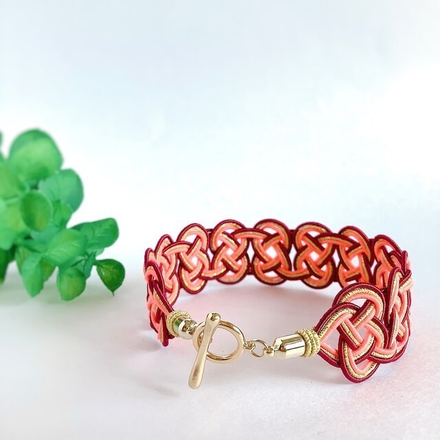 水引 ブレスレット【奥山の秋】オレンジ サーモンピンク 金 和風