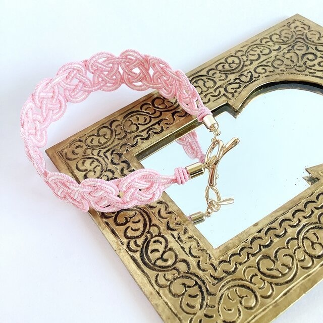 水引 ブレスレット【しましまピンク】ピンク 白 大人可愛い