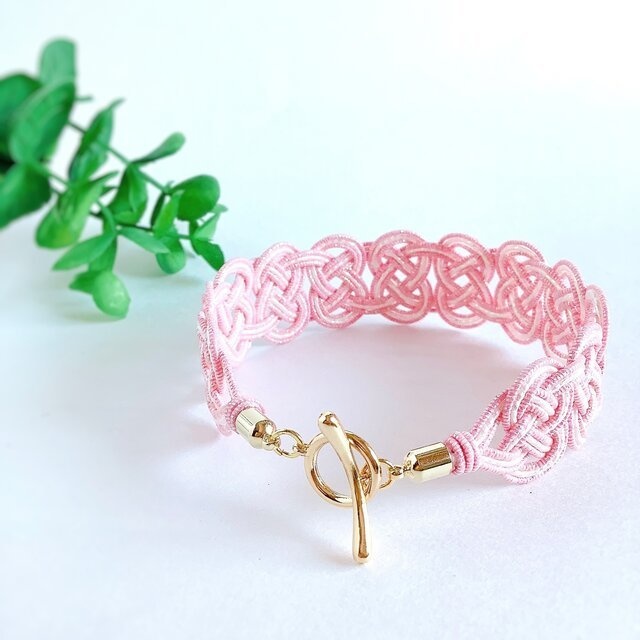 水引 ブレスレット【しましまピンク】ピンク 白 大人可愛い