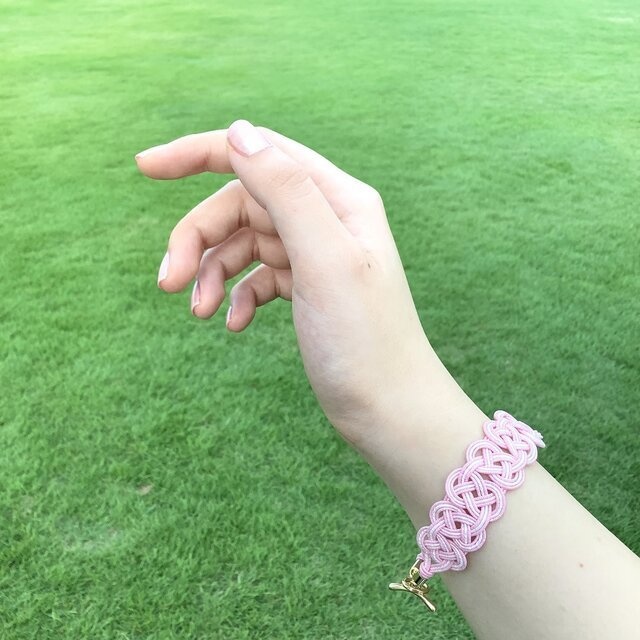 水引 ブレスレット【しましまピンク】ピンク 白 大人可愛い