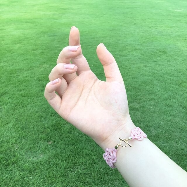 水引 ブレスレット【しましまピンク】ピンク 白 大人可愛い