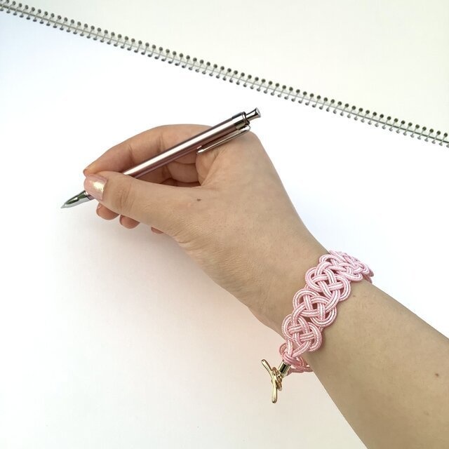 水引 ブレスレット【しましまピンク】ピンク 白 大人可愛い